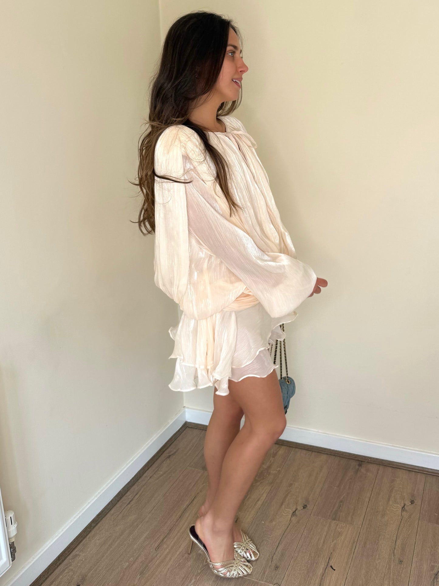Luxe Silky Mini Ruffle Dress - Champagne