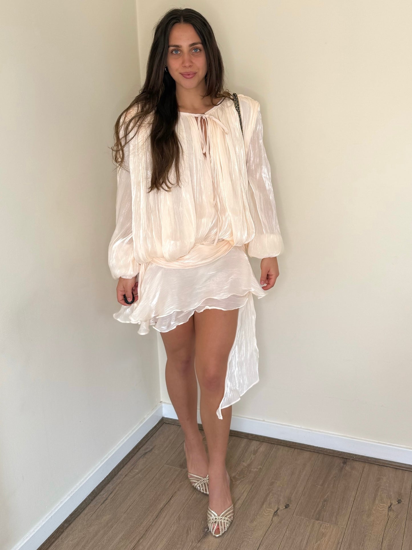 Luxe Silky Mini Ruffle Dress - Champagne