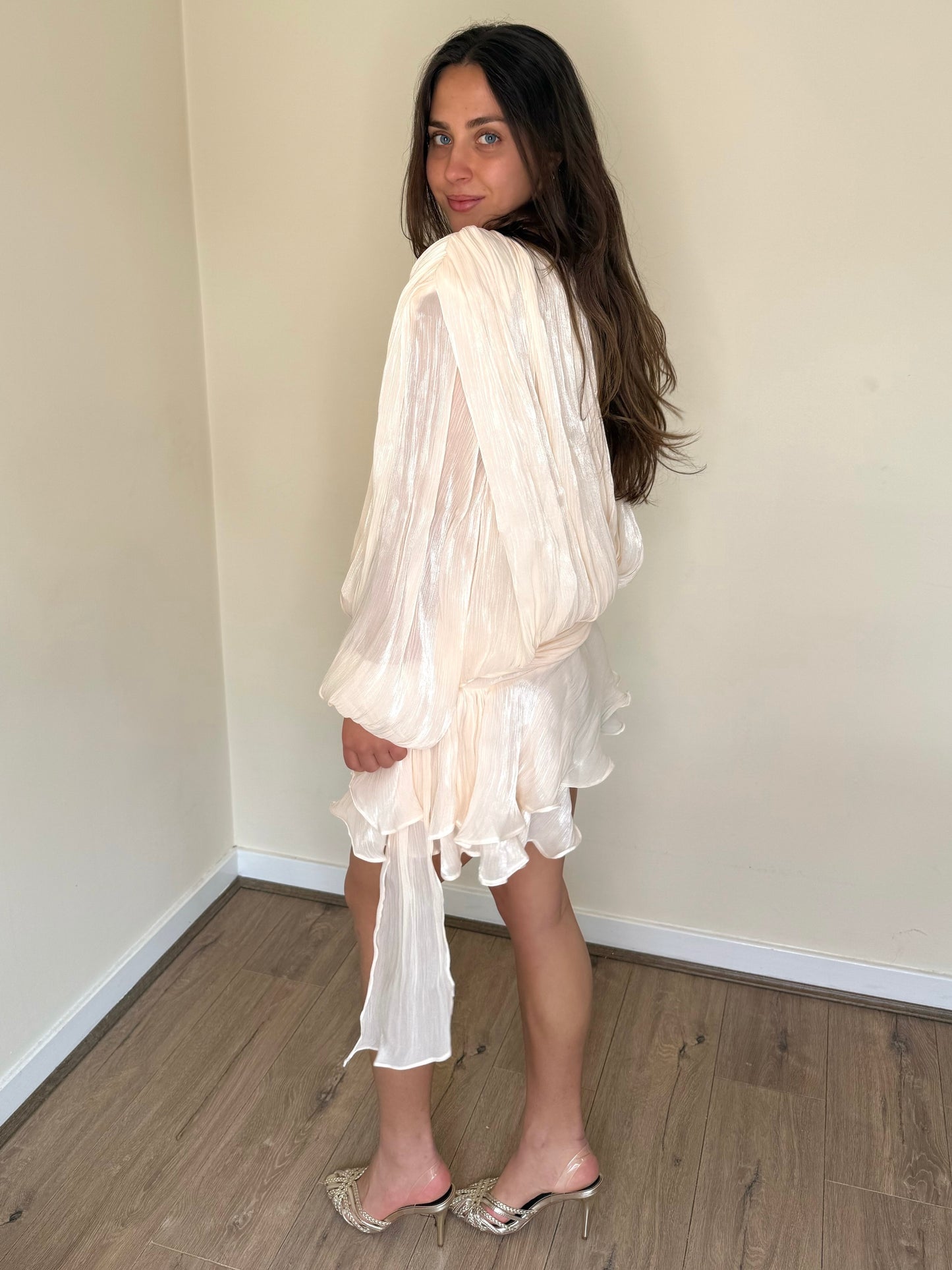 Luxe Silky Mini Ruffle Dress - Champagne