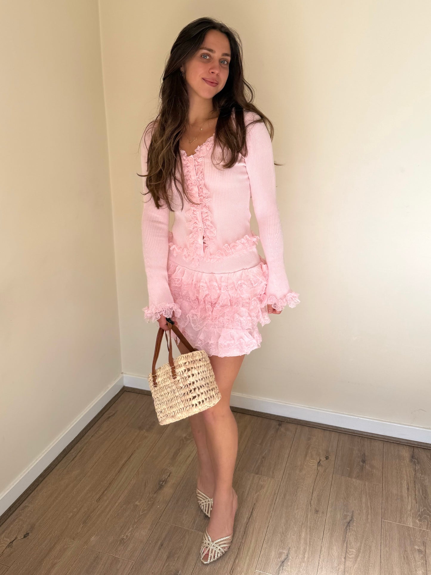 Lace Detail Co-Ord - Baby Pink