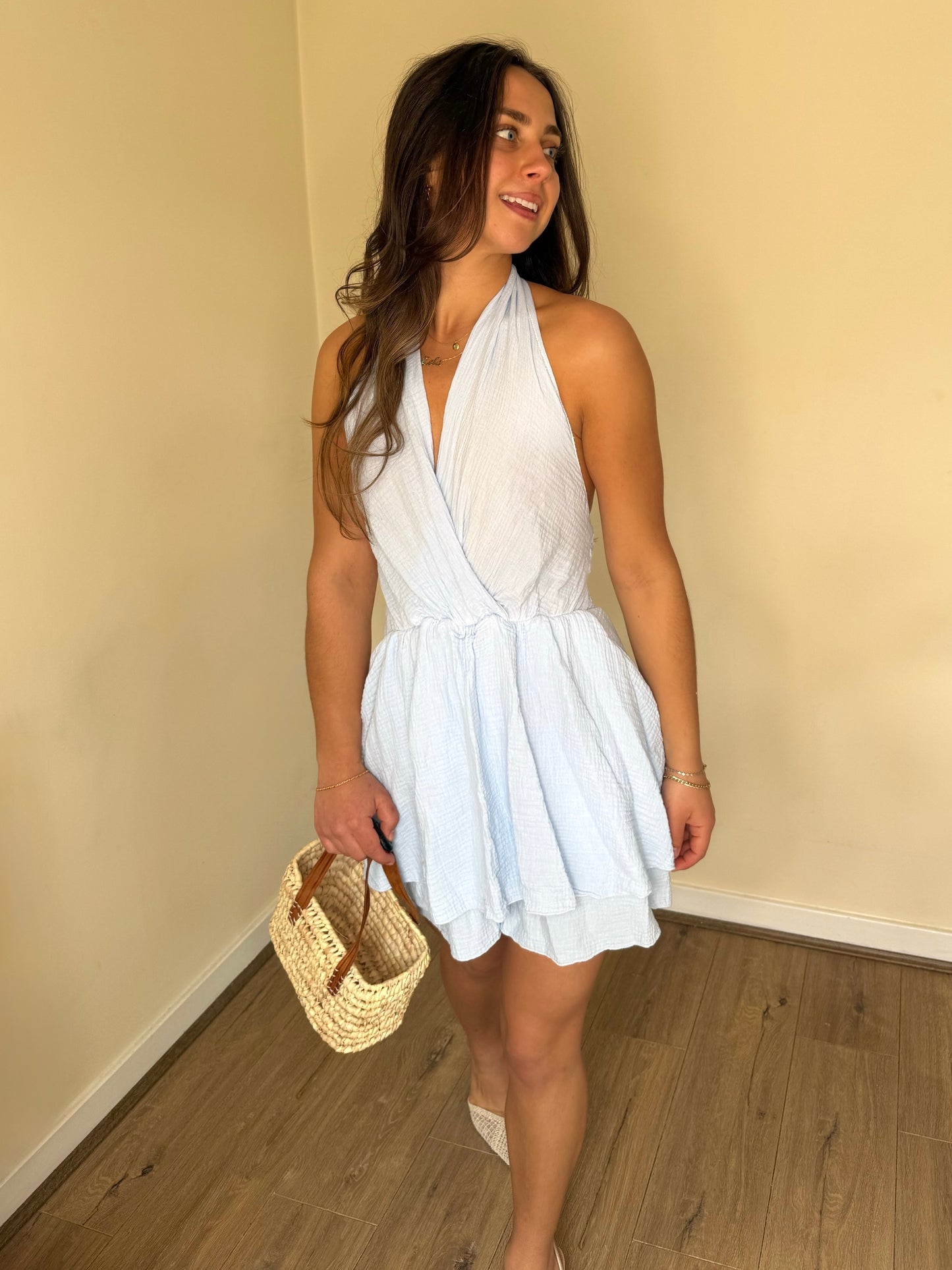 Halterneck Playsuit - Baby Blue