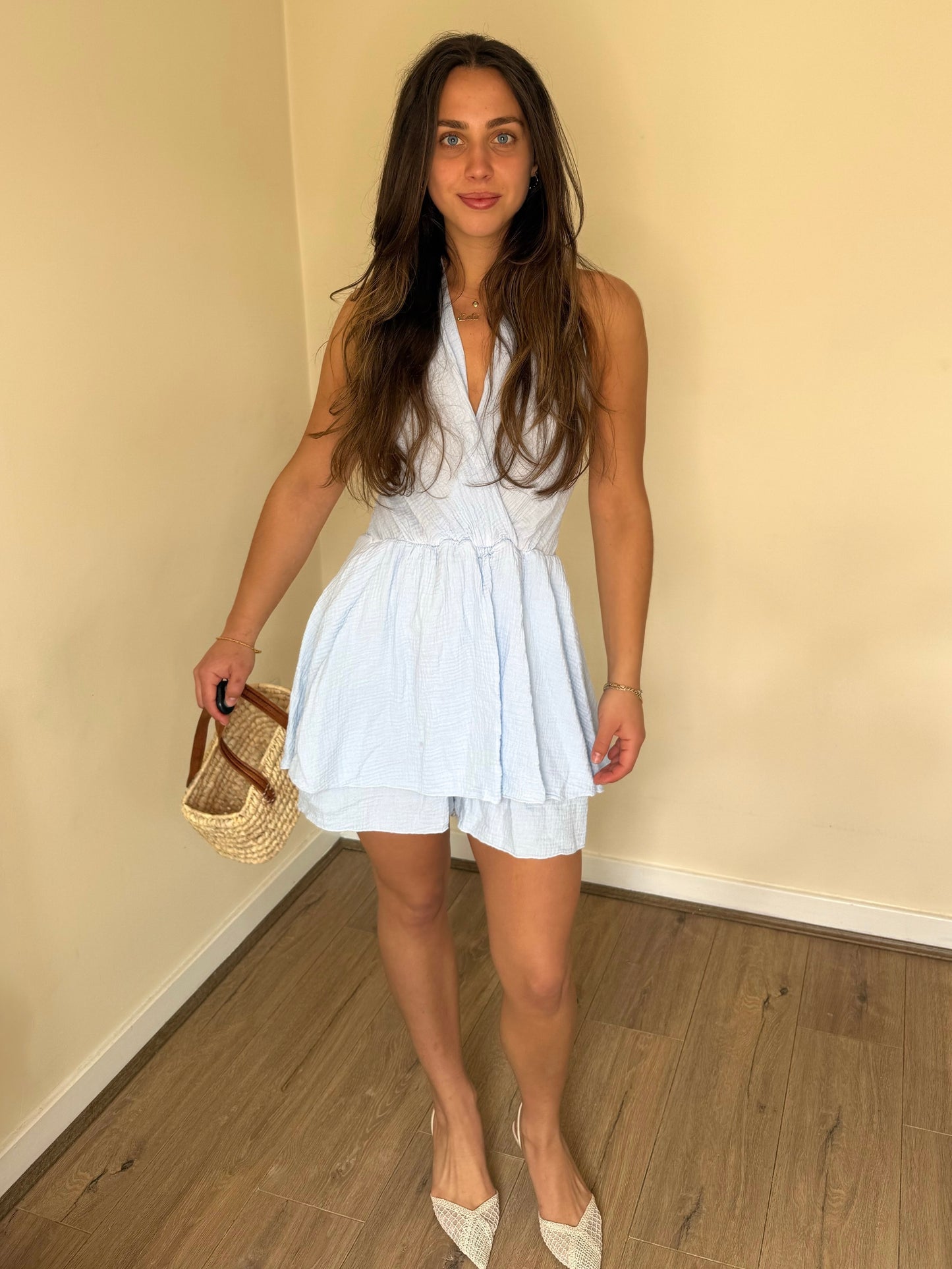 Halterneck Playsuit - Baby Blue