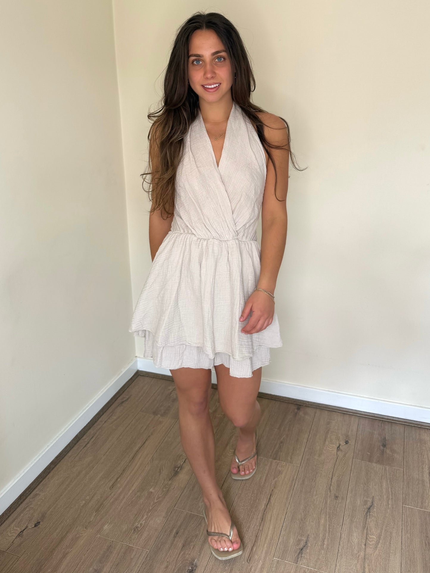 Halterneck Playsuit - Stone
