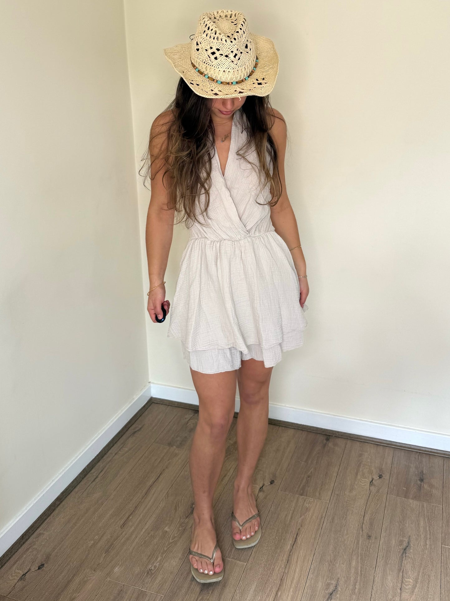 Halterneck Playsuit - Stone