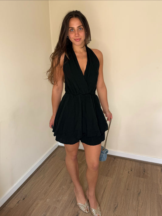 Halterneck Playsuit - Black