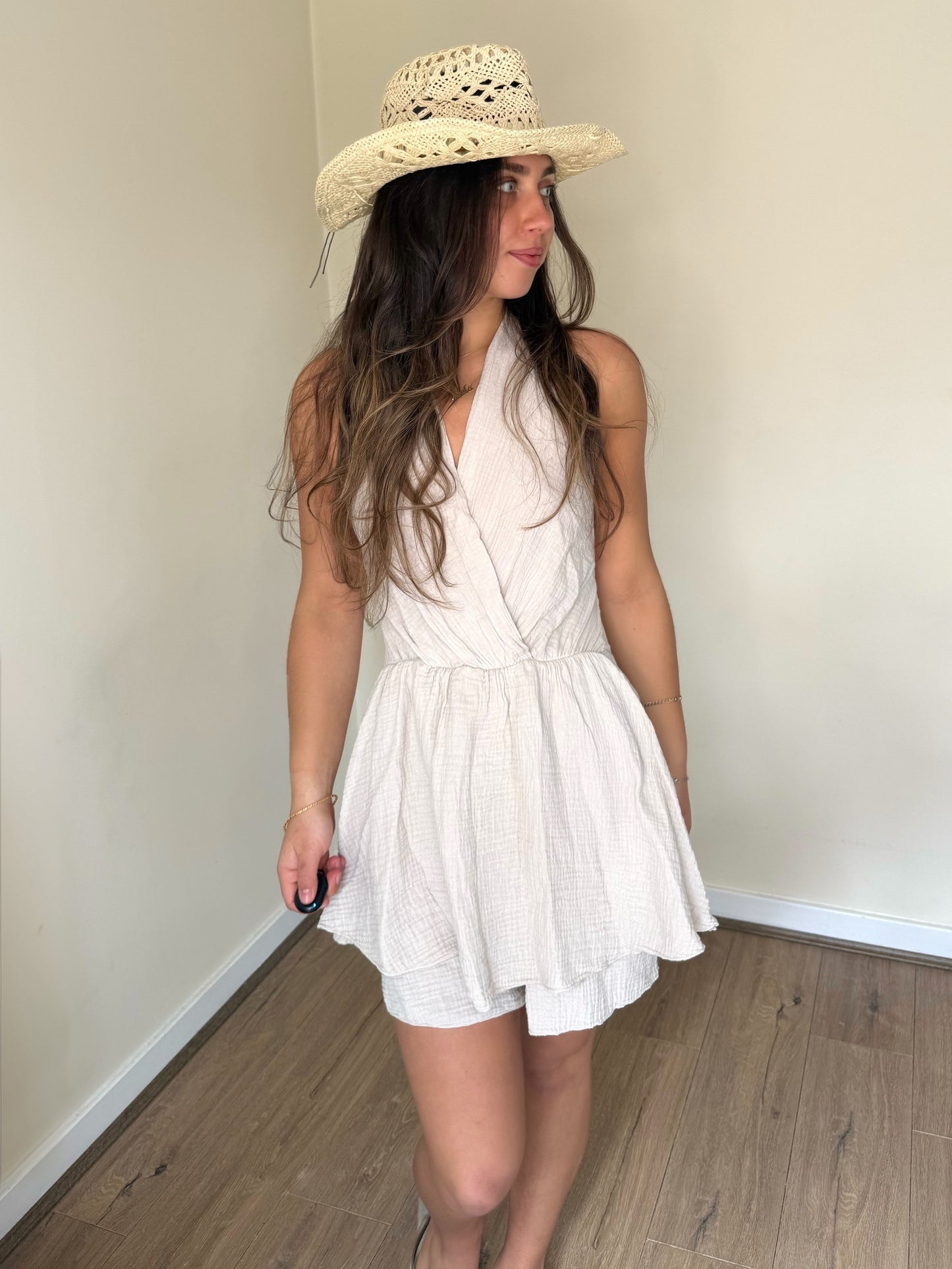 Halterneck Playsuit - Stone