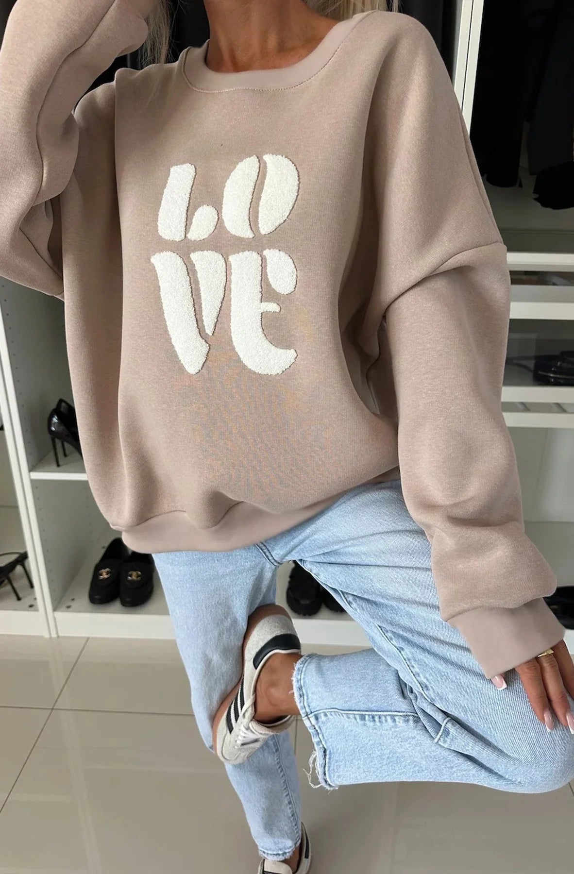 'LOVE' Graphic Printed Sweatshirt - Mocha