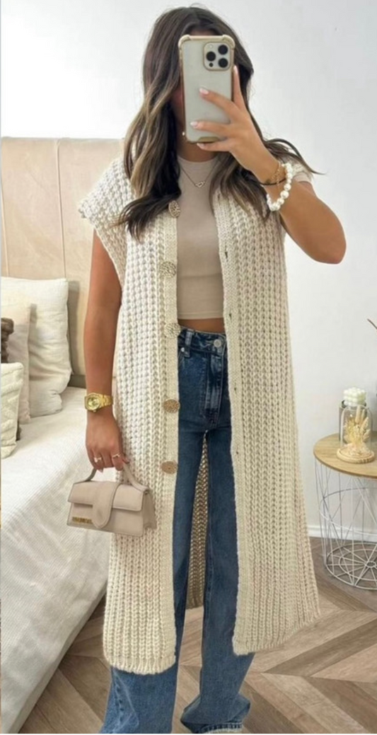 Sleeveless Button Detail Knitted Cardigan